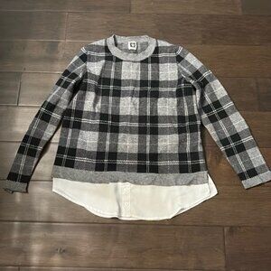 Plaid Faux Blouse Underlay Sweatersize small black and white